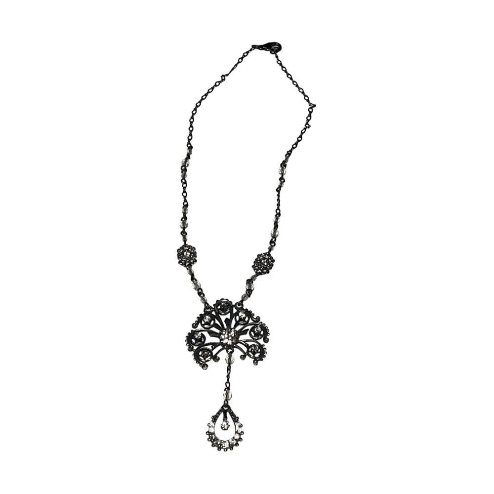 Victorian Crystal & Rhinestone Double Pendant Necklace - Picture 2 of 14